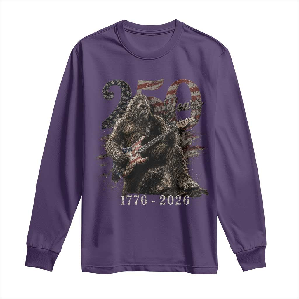 Vintage Bigfoot Playing Guitar 250 Years Long Sleeve Shirt 1776 2026 Bigfoot Patriotic USA Flag Sasquatch TS10 Purple Print Your Wear