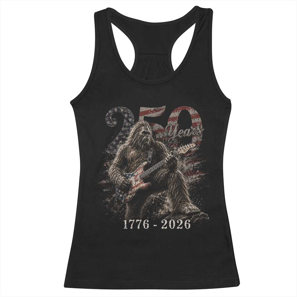 Vintage Bigfoot Playing Guitar 250 Years Racerback Tank Top 1776 2026 Bigfoot Patriotic USA Flag Sasquatch TS10 Black Print Your Wear