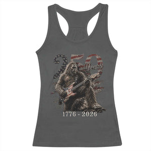 Vintage Bigfoot Playing Guitar 250 Years Racerback Tank Top 1776 2026 Bigfoot Patriotic USA Flag Sasquatch TS10 Dark Heather Print Your Wear