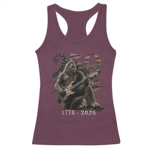 Vintage Bigfoot Playing Guitar 250 Years Racerback Tank Top 1776 2026 Bigfoot Patriotic USA Flag Sasquatch TS10 Maroon Print Your Wear