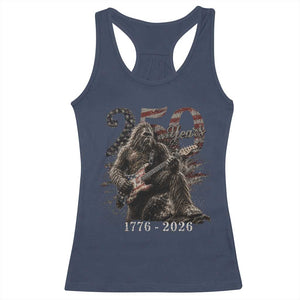 Vintage Bigfoot Playing Guitar 250 Years Racerback Tank Top 1776 2026 Bigfoot Patriotic USA Flag Sasquatch TS10 Navy Print Your Wear