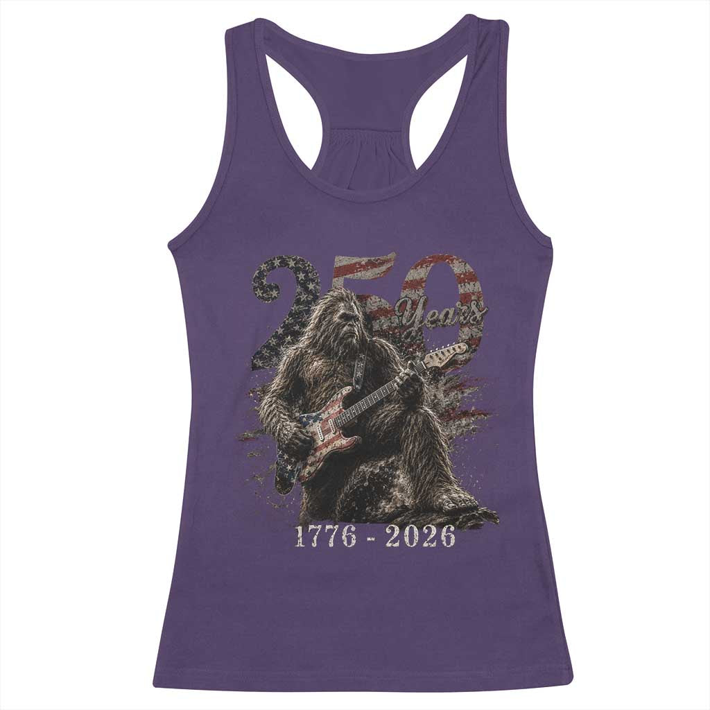 Vintage Bigfoot Playing Guitar 250 Years Racerback Tank Top 1776 2026 Bigfoot Patriotic USA Flag Sasquatch TS10 Purple Print Your Wear