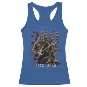 Vintage Bigfoot Playing Guitar 250 Years Racerback Tank Top 1776 2026 Bigfoot Patriotic USA Flag Sasquatch TS10 Royal Blue Print Your Wear