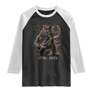 Vintage Bigfoot Playing Guitar 250 Years Raglan Shirt 1776 2026 Bigfoot Patriotic USA Flag Sasquatch TS10 Black White Print Your Wear