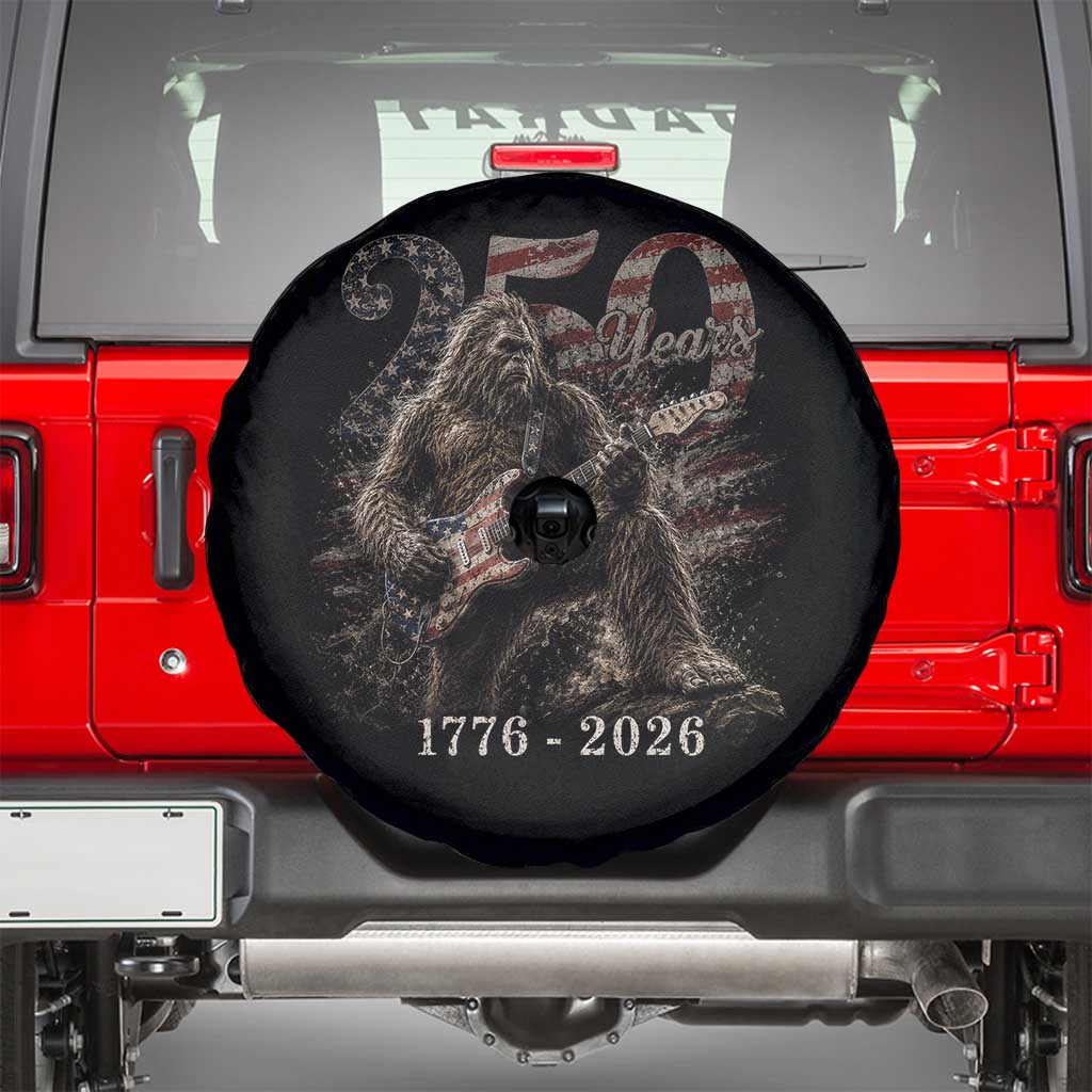 Vintage Bigfoot Playing Guitar 250 Years Spare Tire Cover 1776 2026 Bigfoot Patriotic USA Flag Sasquatch TS10 Black Print Your Wear