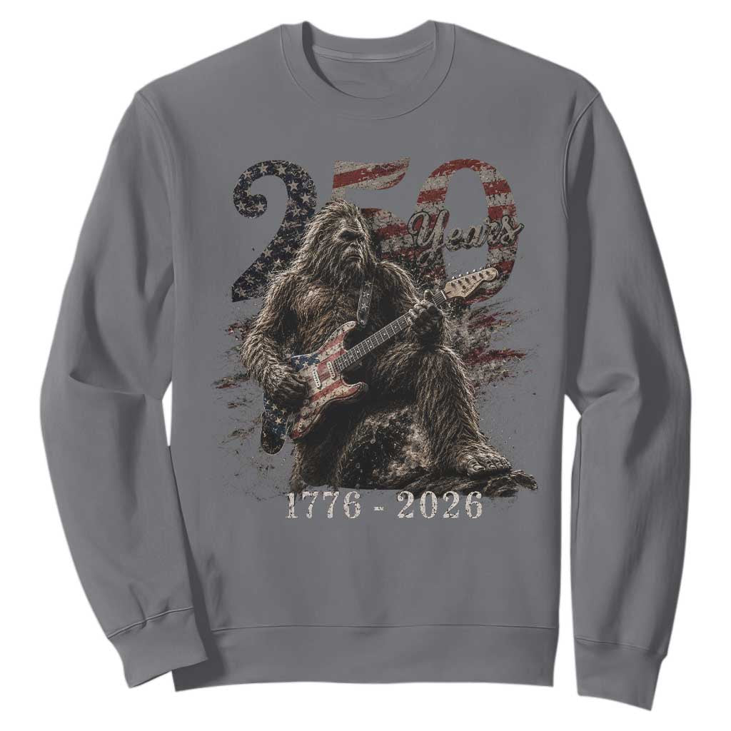 Vintage Bigfoot Playing Guitar 250 Years Sweatshirt 1776 2026 Bigfoot Patriotic USA Flag Sasquatch TS10 Charcoal Print Your Wear