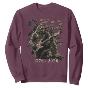 Vintage Bigfoot Playing Guitar 250 Years Sweatshirt 1776 2026 Bigfoot Patriotic USA Flag Sasquatch TS10 Maroon Print Your Wear