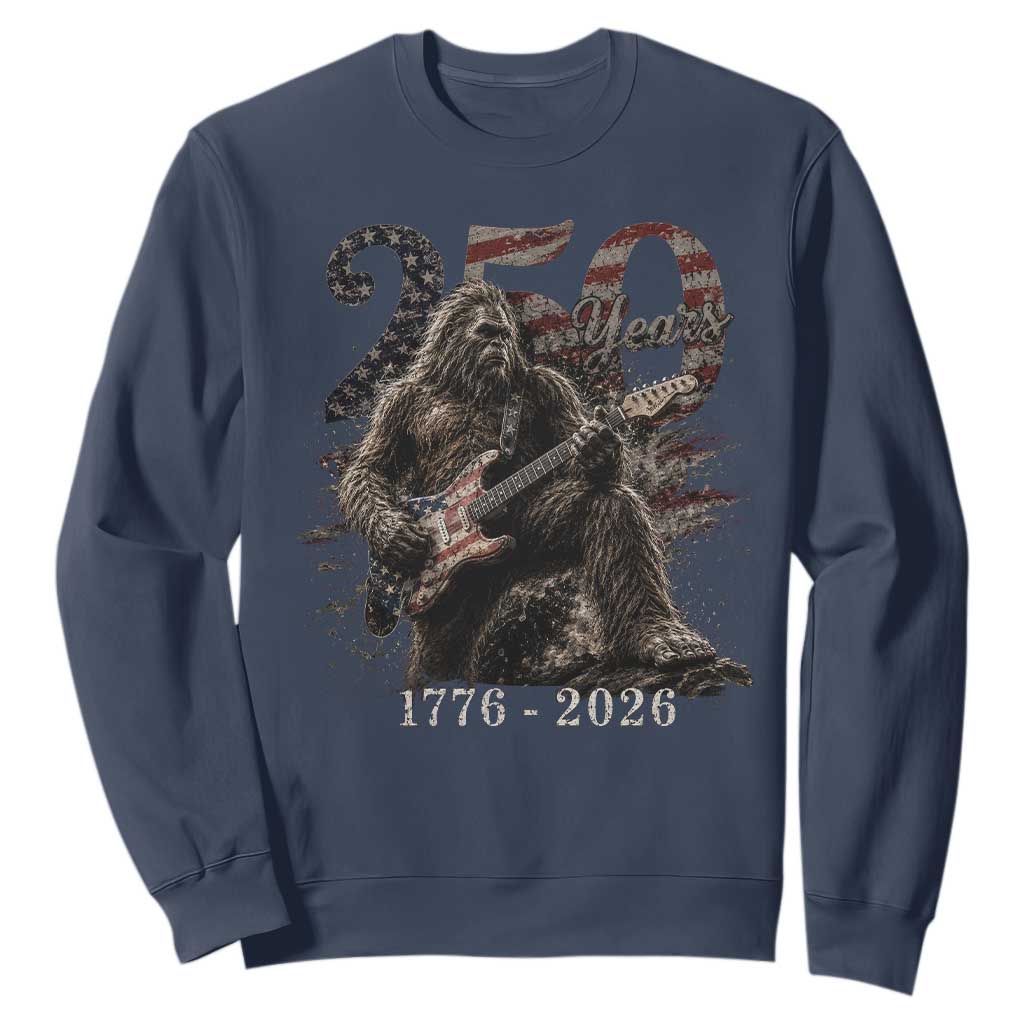 Vintage Bigfoot Playing Guitar 250 Years Sweatshirt 1776 2026 Bigfoot Patriotic USA Flag Sasquatch TS10 Navy Print Your Wear