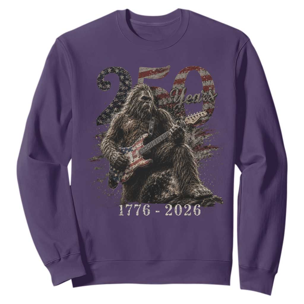 Vintage Bigfoot Playing Guitar 250 Years Sweatshirt 1776 2026 Bigfoot Patriotic USA Flag Sasquatch TS10 Purple Print Your Wear
