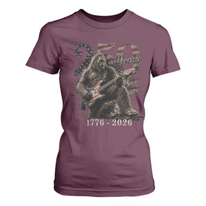 Vintage Bigfoot Playing Guitar 250 Years T Shirt For Women 1776 2026 Bigfoot Patriotic USA Flag Sasquatch TS10 Maroon Print Your Wear