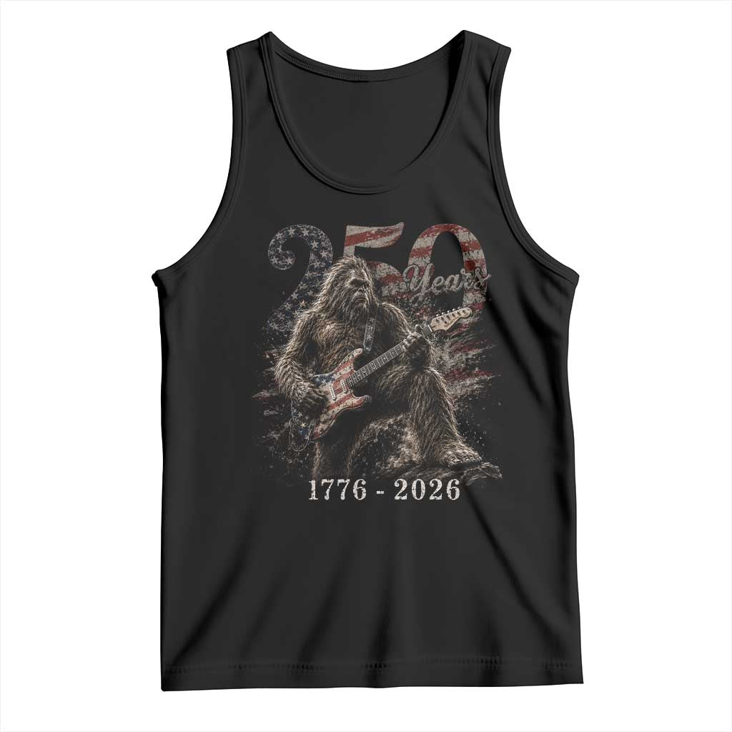 Vintage Bigfoot Playing Guitar 250 Years Tank Top 1776 2026 Bigfoot Patriotic USA Flag Sasquatch TS10 Black Print Your Wear