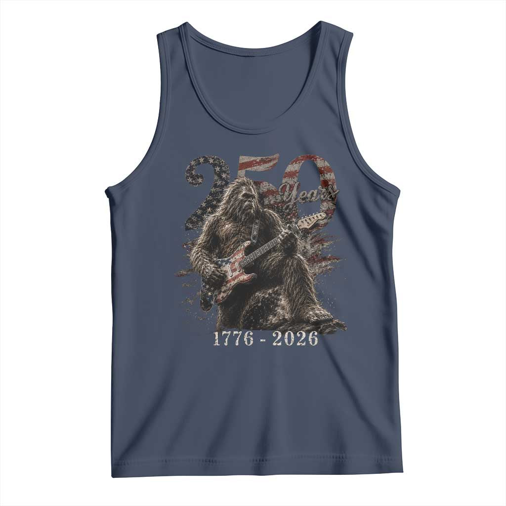 Vintage Bigfoot Playing Guitar 250 Years Tank Top 1776 2026 Bigfoot Patriotic USA Flag Sasquatch TS10 Navy Print Your Wear