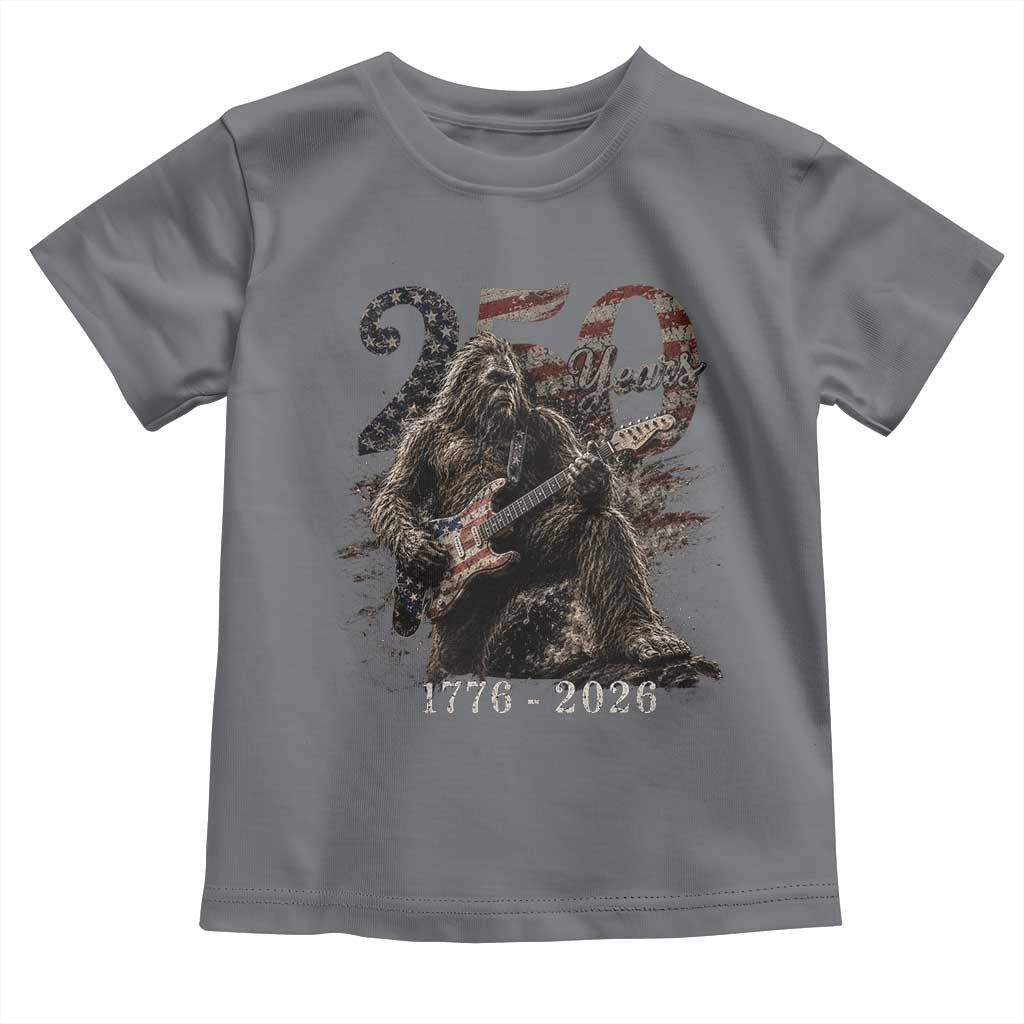 Vintage Bigfoot Playing Guitar 250 Years Toddler T Shirt 1776 2026 Bigfoot Patriotic USA Flag Sasquatch TS10 Charcoal Print Your Wear