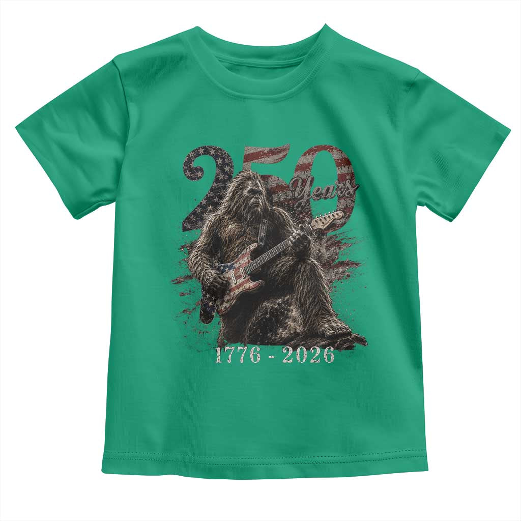 Vintage Bigfoot Playing Guitar 250 Years Toddler T Shirt 1776 2026 Bigfoot Patriotic USA Flag Sasquatch TS10 Irish Green Print Your Wear