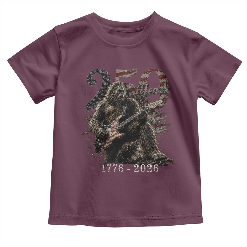 Vintage Bigfoot Playing Guitar 250 Years Toddler T Shirt 1776 2026 Bigfoot Patriotic USA Flag Sasquatch TS10 Maroon Print Your Wear
