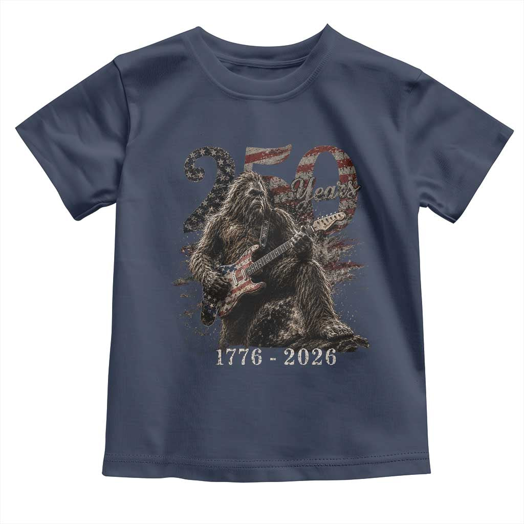 Vintage Bigfoot Playing Guitar 250 Years Toddler T Shirt 1776 2026 Bigfoot Patriotic USA Flag Sasquatch TS10 Navy Print Your Wear