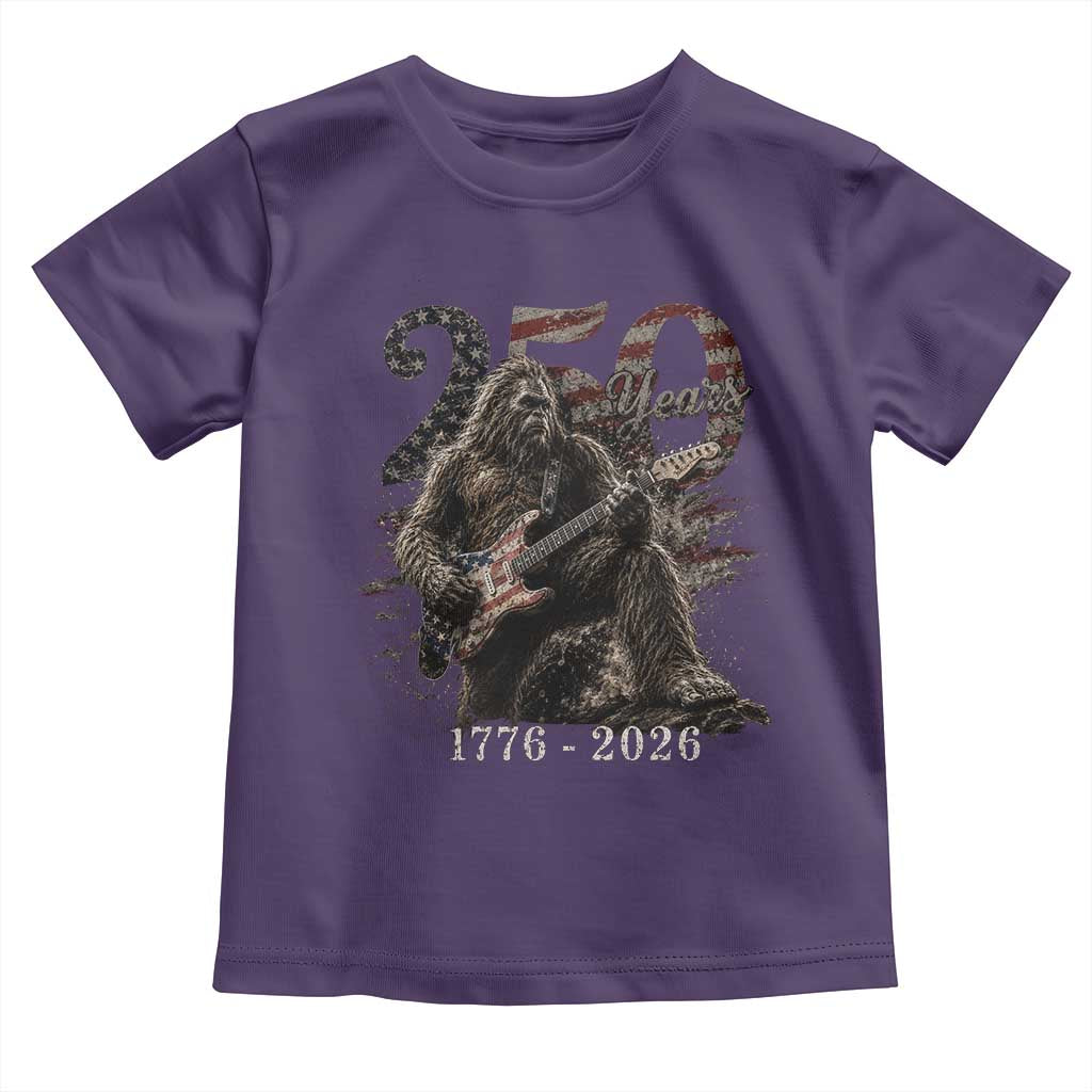 Vintage Bigfoot Playing Guitar 250 Years Toddler T Shirt 1776 2026 Bigfoot Patriotic USA Flag Sasquatch TS10 Purple Print Your Wear