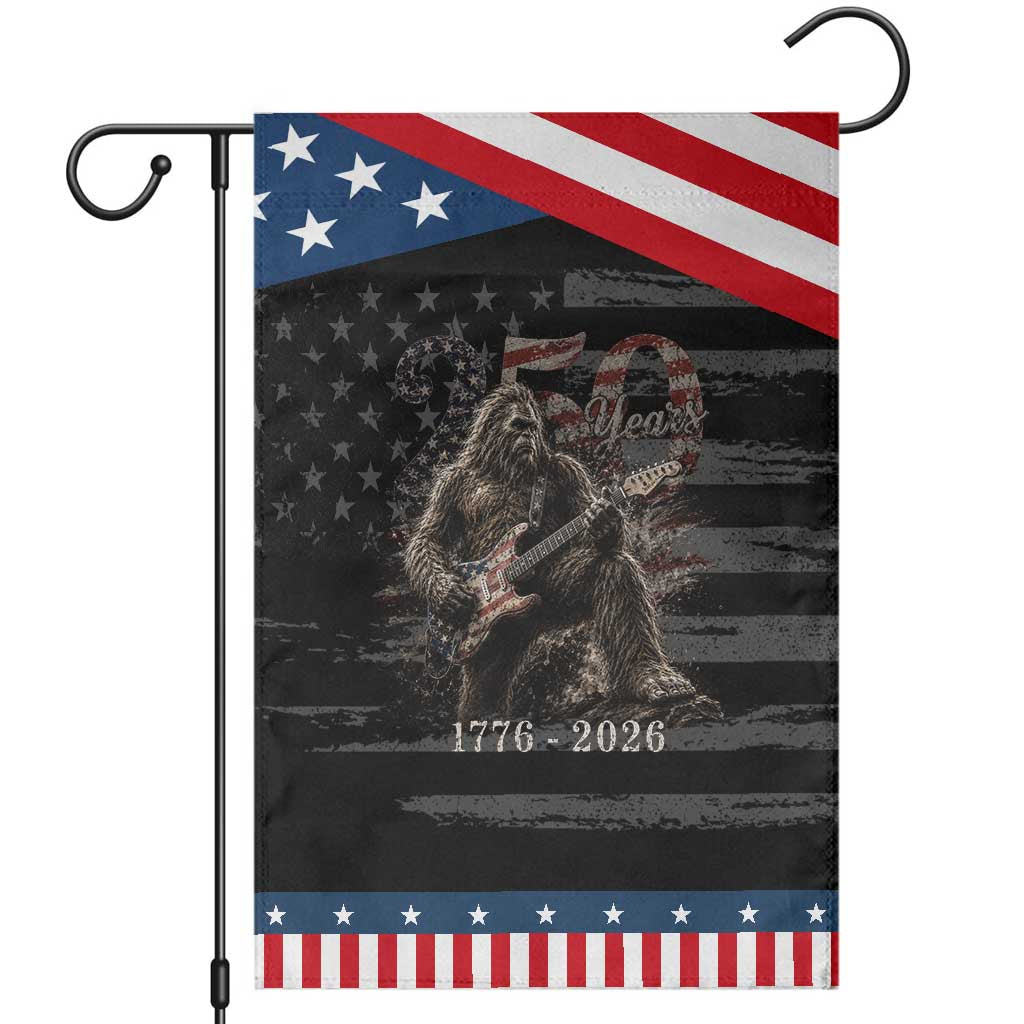 Vintage Bigfoot Playing Guitar 250 Years Patriotic Garden Flag 1776 2026 Bigfoot Patriotic USA Flag Sasquatch TS10 Distressed Black Blue Print Your Wear
