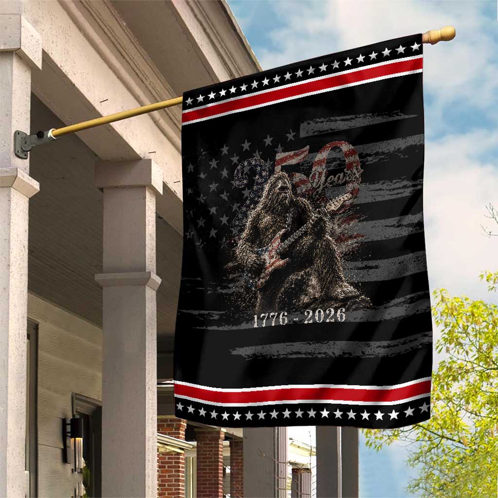 Vintage Bigfoot Playing Guitar 250 Years Patriotic Garden Flag 1776 2026 Bigfoot Patriotic USA Flag Sasquatch TS10 Distressed Black Red Print Your Wear