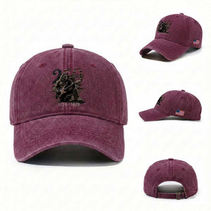 Vintage Bigfoot Playing Guitar 250 Years Washed Cotton Baseball Cap 1776 2026 Bigfoot Patriotic USA Flag Sasquatch TS10 Washed Cap Universal Fit Burgundy Print Your Wear