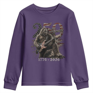 Vintage Bigfoot Playing Guitar 250 Years Youth Sweatshirt 1776 2026 Bigfoot Patriotic USA Flag Sasquatch TS10 Purple Print Your Wear