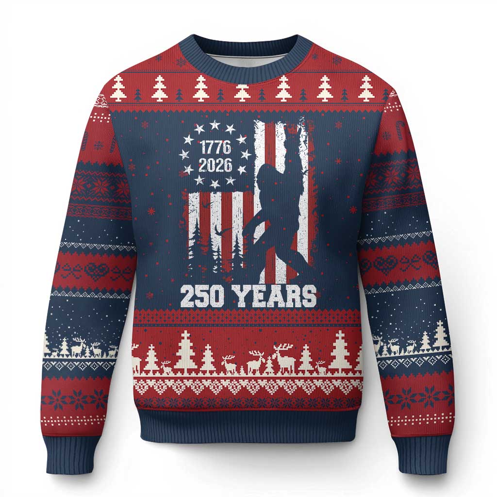 Vintage Bigfoot USA 250th Anniversary Ugly Christmas Sweater 250 Years Of Freedom US Flag Independence Day 4th July Patriotic