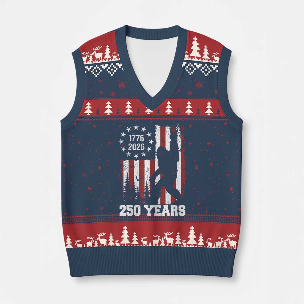 Vintage Bigfoot USA 250th Anniversary V-Neck Knit Sweater Vest 250 Years Of Freedom US Flag Independence Day 4th July Patriotic TS10 Navy Red Print Your Wear
