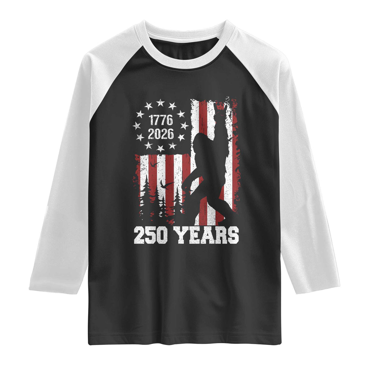 Vintage Bigfoot USA 250th Anniversary Raglan Shirt 250 Years Of Freedom US Flag Independence Day 4th July Patriotic