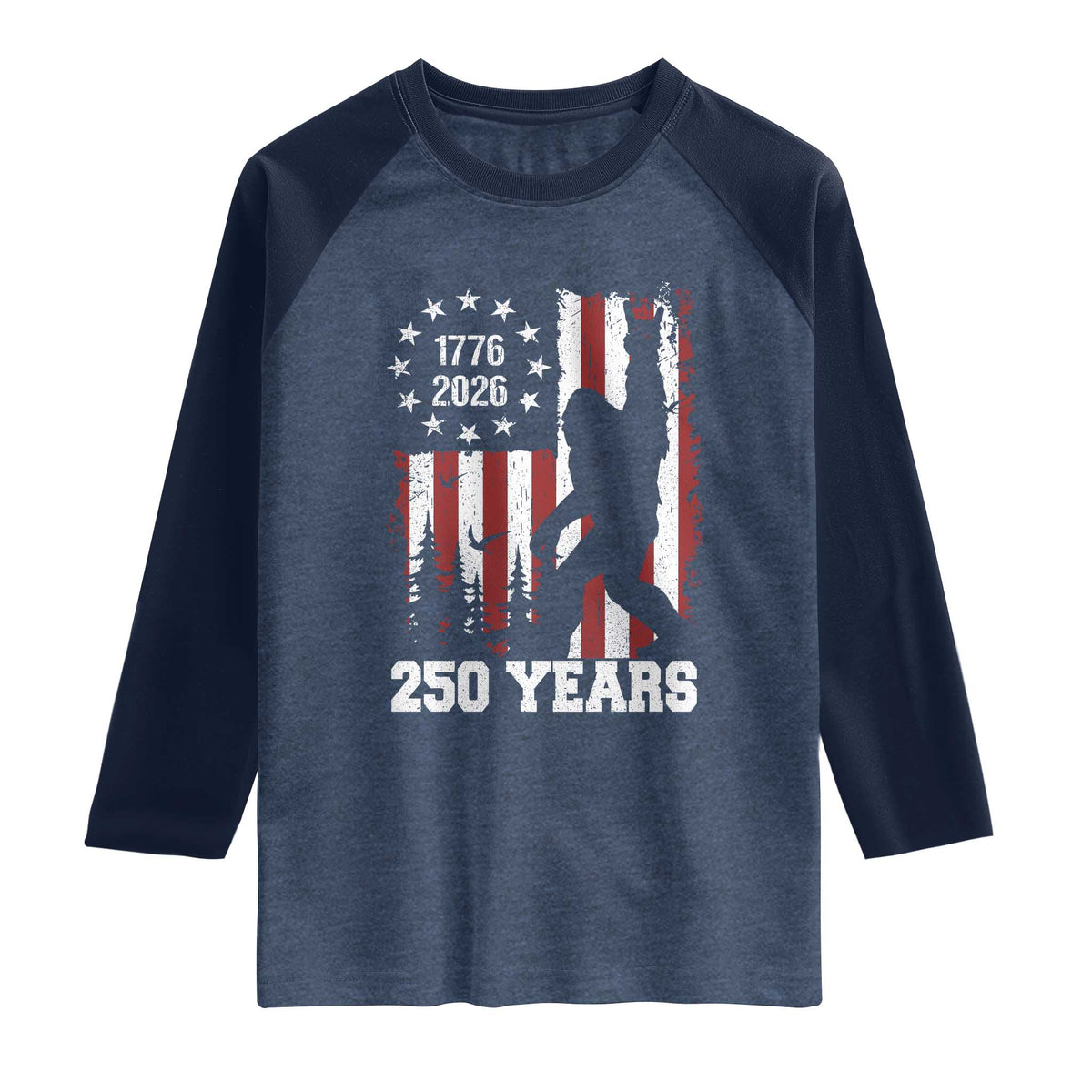 Vintage Bigfoot USA 250th Anniversary Raglan Shirt 250 Years Of Freedom US Flag Independence Day 4th July Patriotic