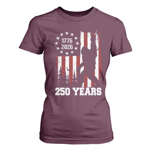 Vintage Bigfoot USA 250th Anniversary T Shirt For Women 250 Years Of Freedom US Flag Independence Day 4th July Patriotic TS10 Maroon Print Your Wear
