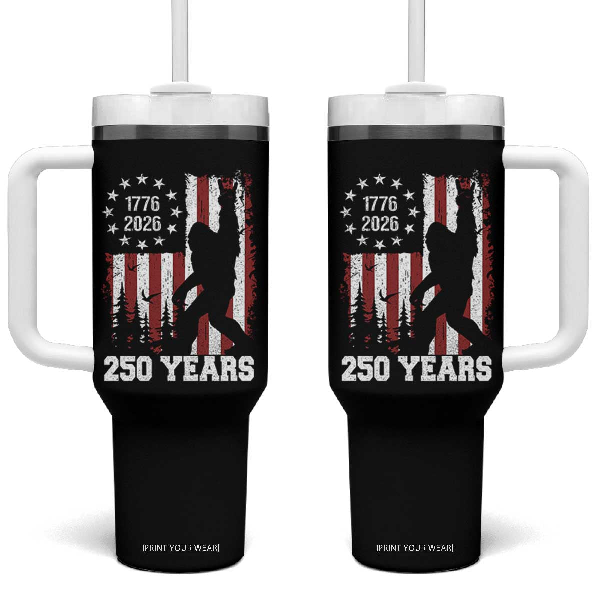 Vintage Bigfoot USA 250th Anniversary Tumbler With Handle 250 Years Of Freedom US Flag Independence Day 4th July Patriotic TS10 One Size: 40 oz Black Print Your Wear