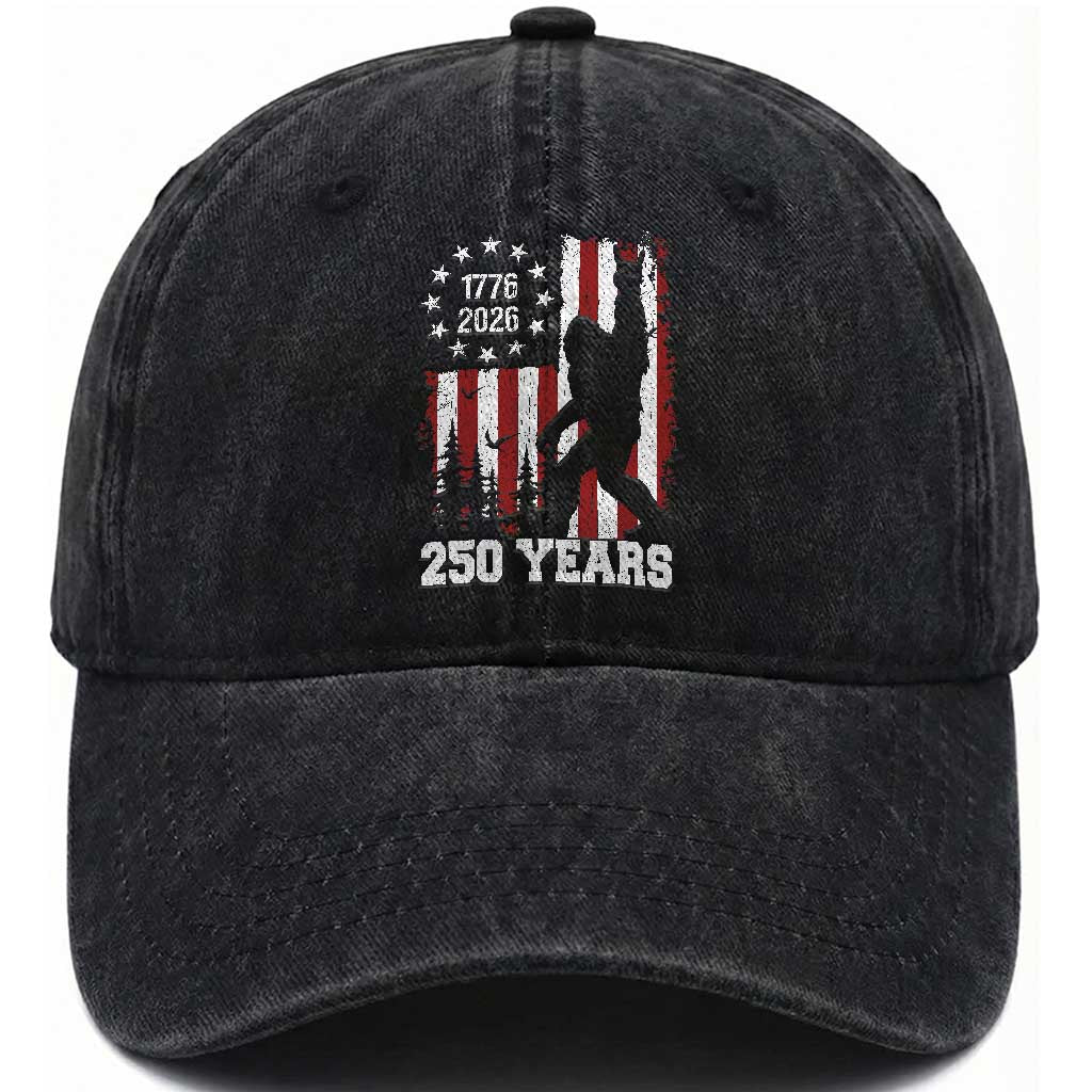 Vintage Bigfoot USA 250th Anniversary Washed Cotton Baseball Cap 250 Years Of Freedom US Flag Independence Day 4th July Patriotic