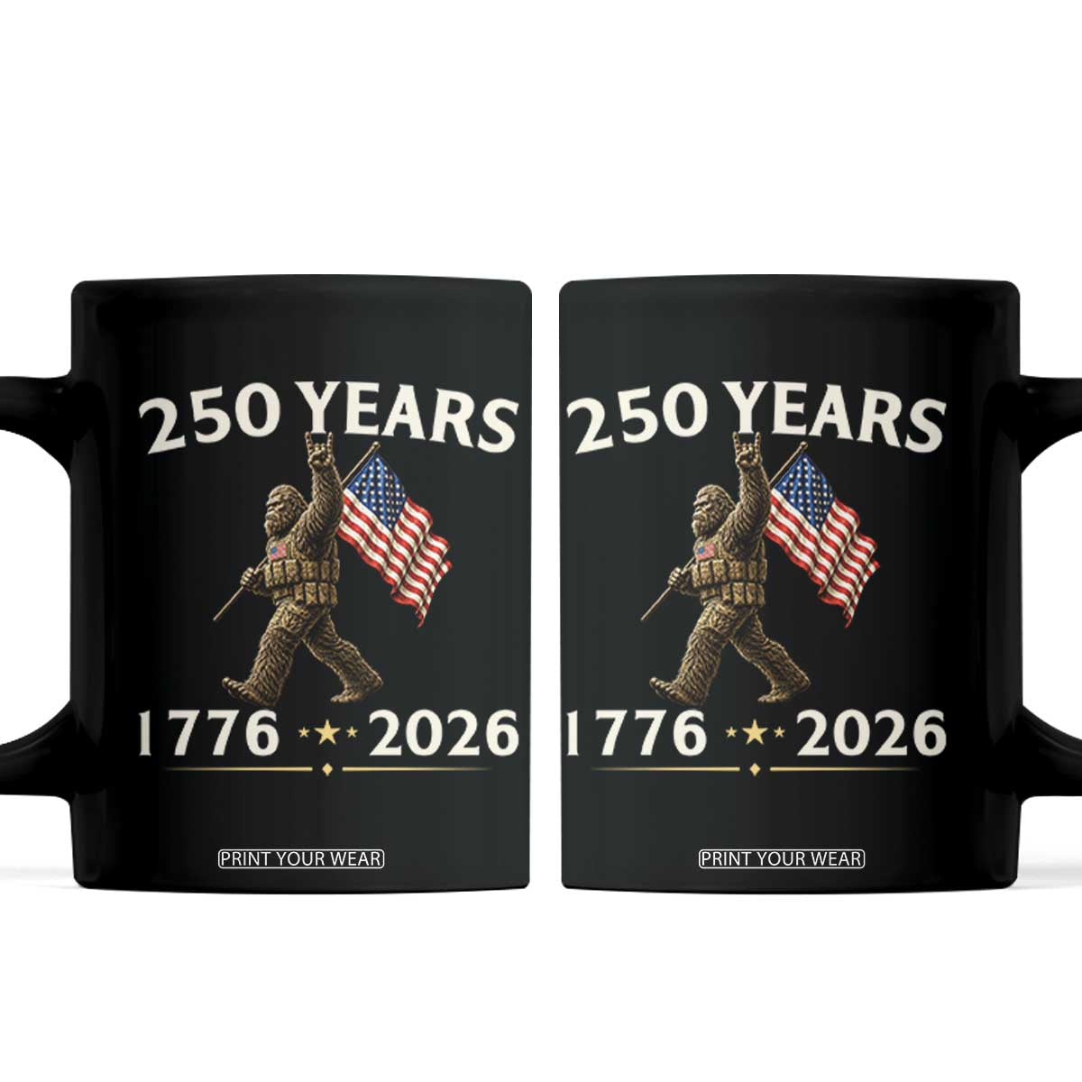 Bigfoot USA 250th Anniversary Coffee Mug Sasquatch 250 Years Vintage American Flag Patriotic 4th of July