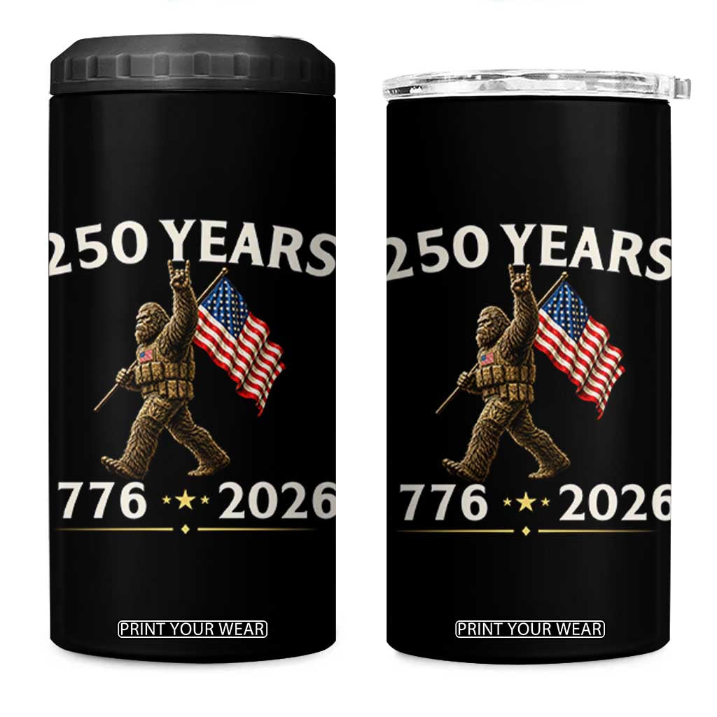 Bigfoot USA 250th Anniversary 4 in 1 Can Cooler Tumbler Sasquatch 250 Years Vintage American Flag Patriotic 4th of July
