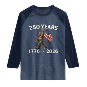 Bigfoot USA 250th Anniversary Raglan Shirt Sasquatch 250 Years Vintage American Flag Patriotic 4th of July