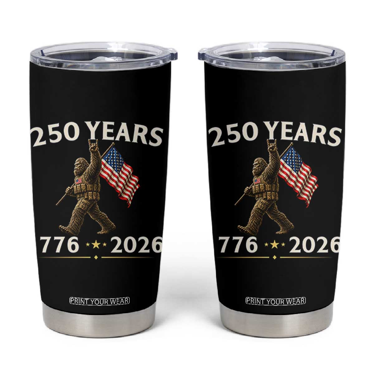 Bigfoot USA 250th Anniversary Tumbler Cup Sasquatch 250 Years Vintage American Flag Patriotic 4th of July