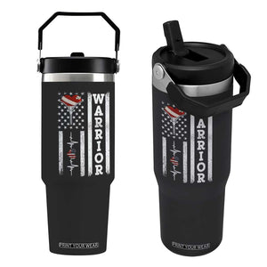 Cool Heart Surgery Warrior Flip Straw Tumbler Coronary Bypass Artery Open Heart Surgery Heartbeat American Flag