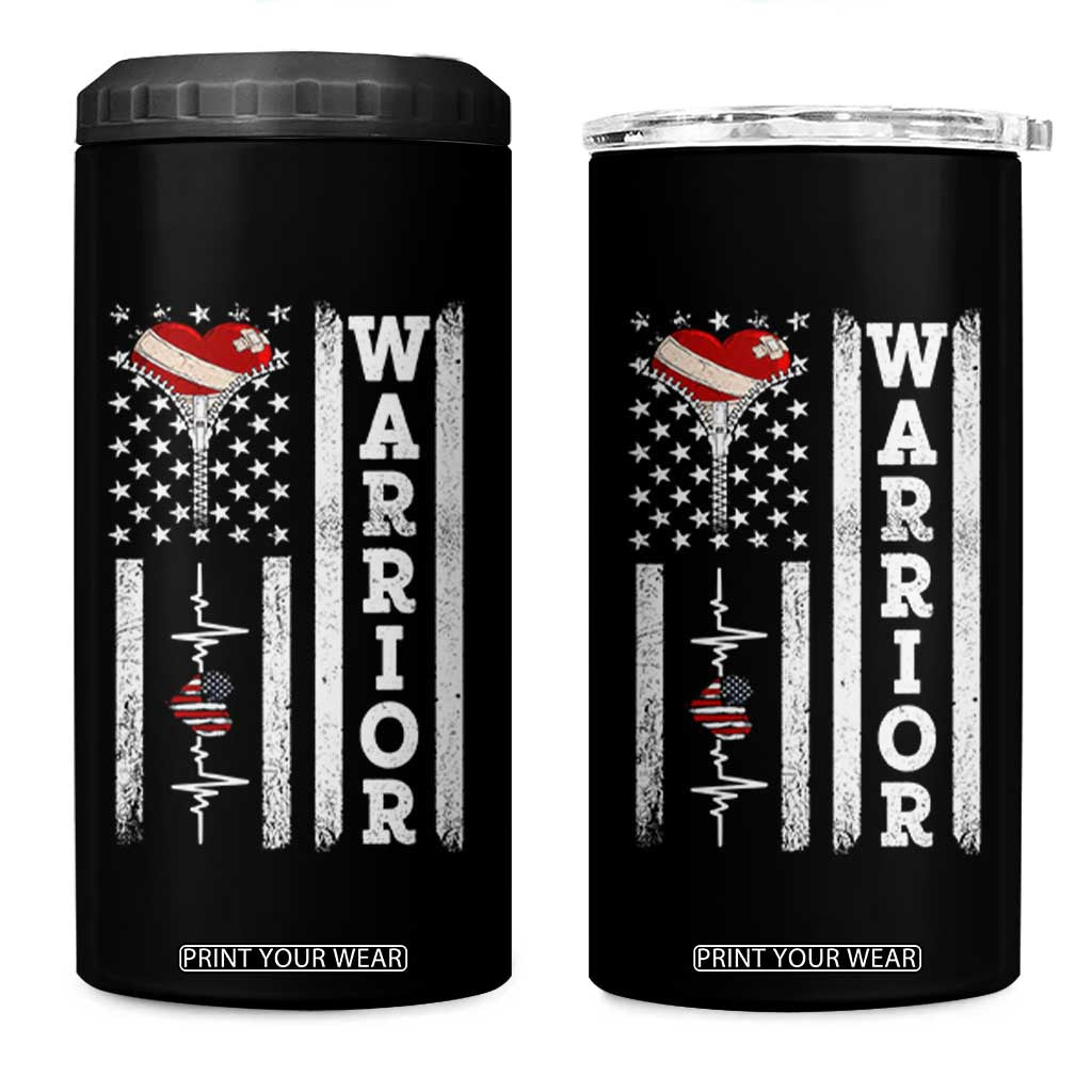 Cool Heart Surgery Warrior 4 in 1 Can Cooler Tumbler Coronary Bypass Artery Open Heart Surgery Heartbeat American Flag