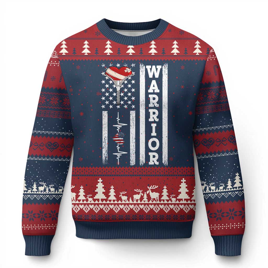 Cool Heart Surgery Warrior Ugly Christmas Sweater Coronary Bypass Artery Open Heart Surgery Heartbeat American Flag TS10 Navy Red Print Your Wear