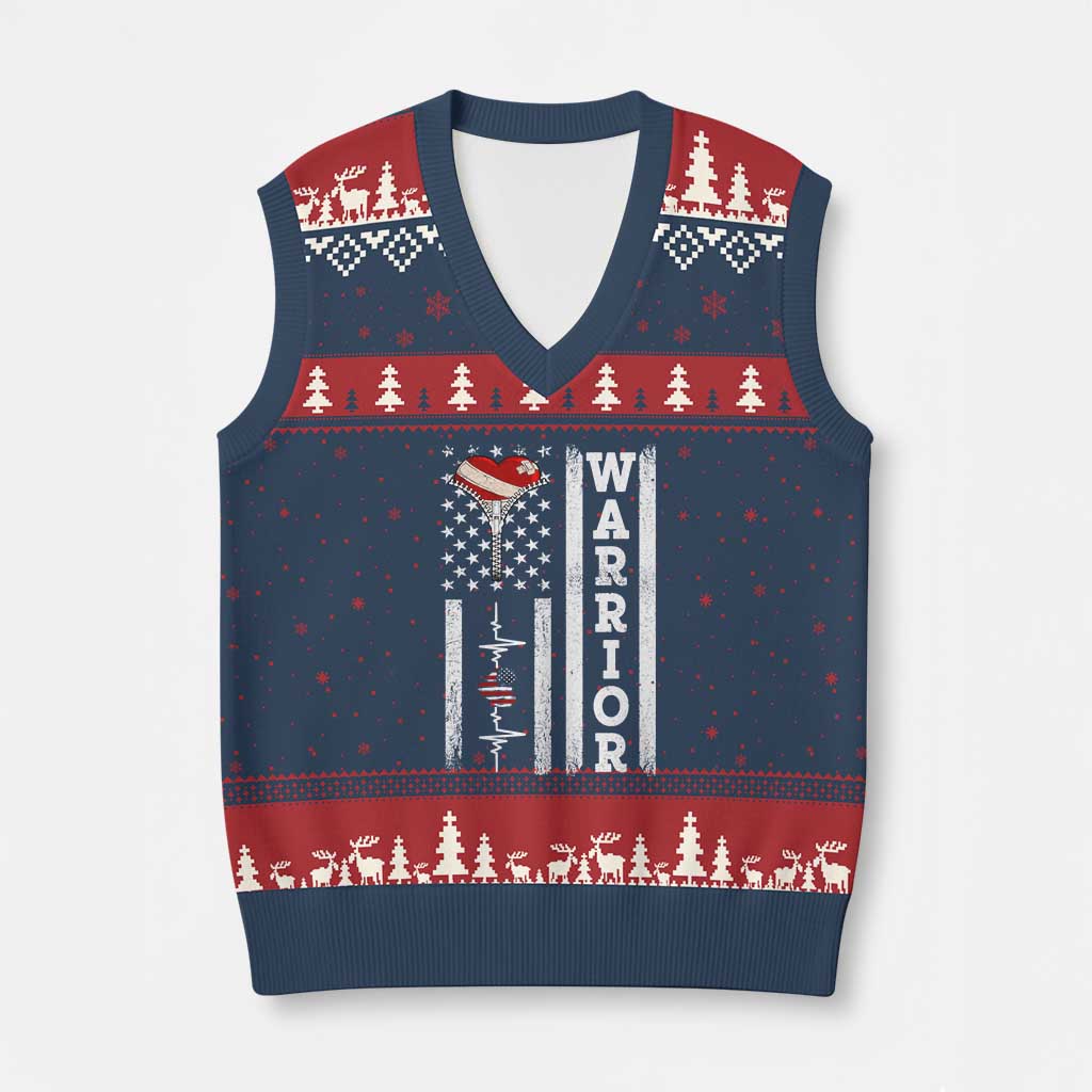 Cool Heart Surgery Warrior V-Neck Knit Sweater Vest Coronary Bypass Artery Open Heart Surgery Heartbeat American Flag TS10 Navy Red Print Your Wear