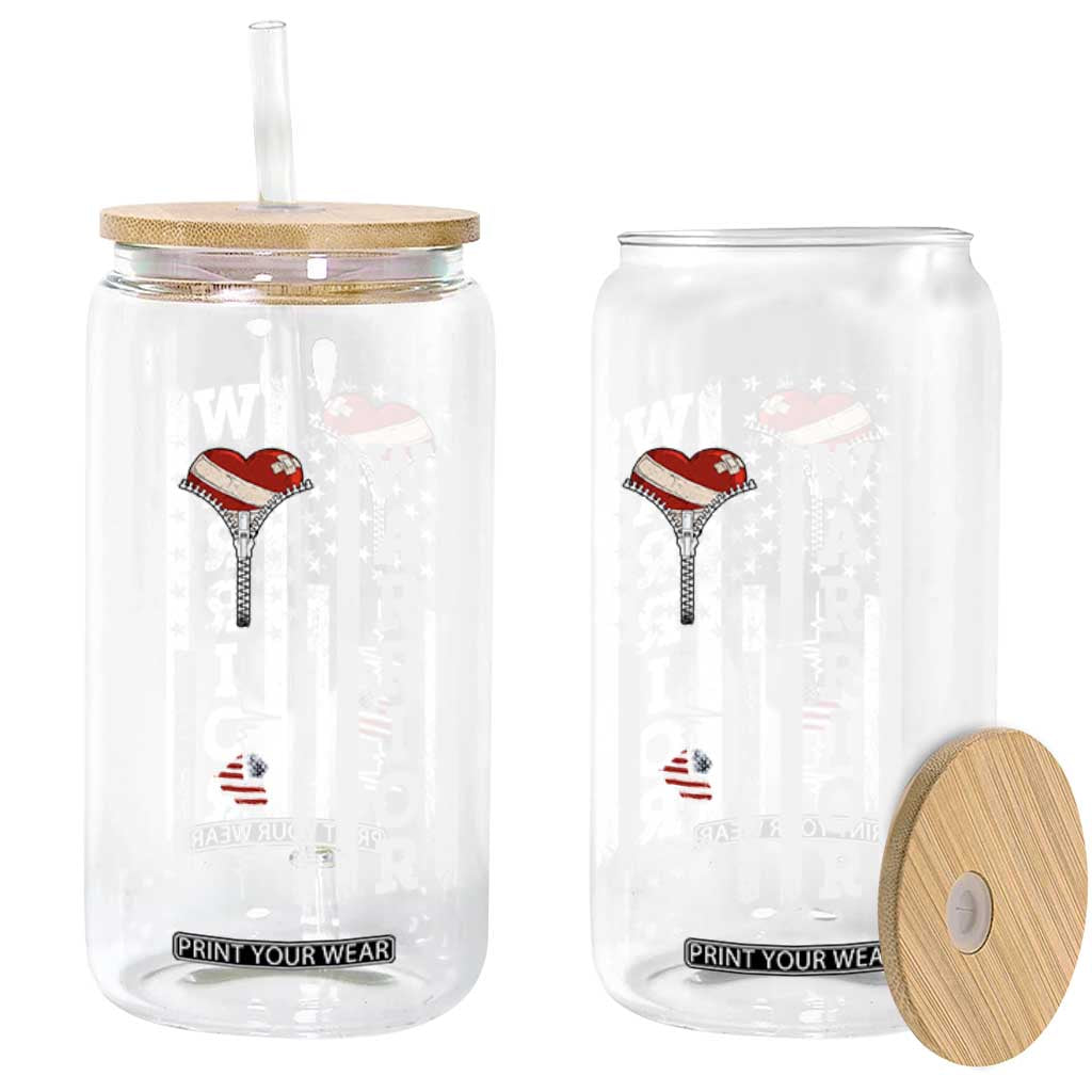 Cool Heart Surgery Warrior Glass Can Coronary Bypass Artery Open Heart Surgery Heartbeat American Flag