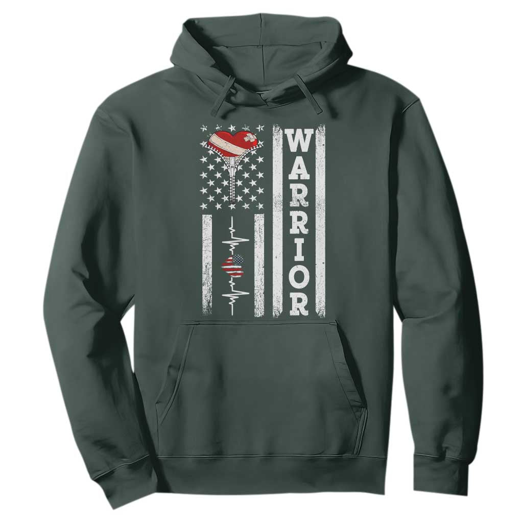 Cool Heart Surgery Warrior Hoodie Coronary Bypass Artery Open Heart Surgery Heartbeat American Flag