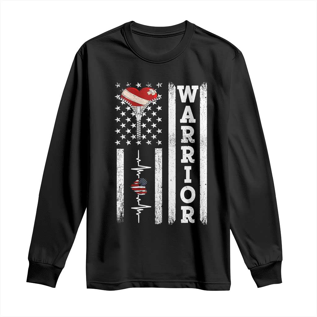 Cool Heart Surgery Warrior Long Sleeve Shirt Coronary Bypass Artery Open Heart Surgery Heartbeat American Flag