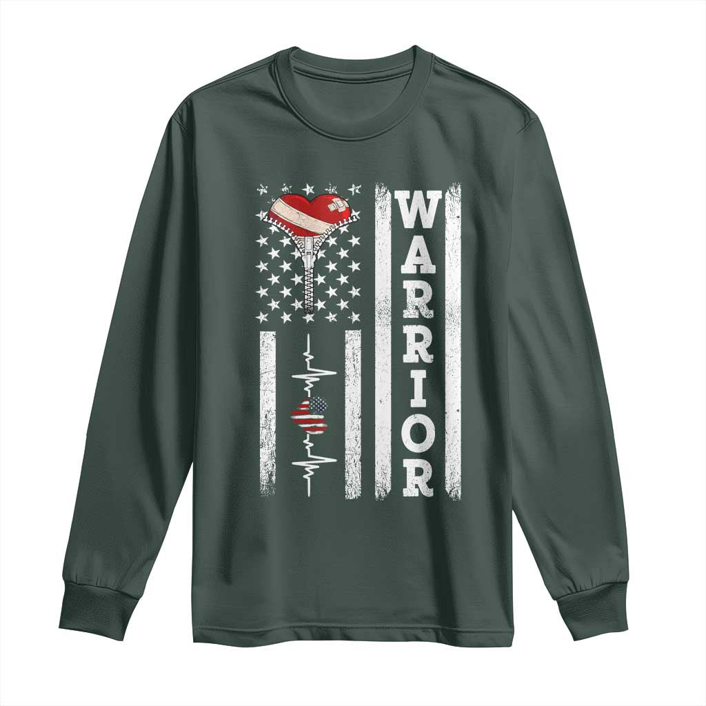 Cool Heart Surgery Warrior Long Sleeve Shirt Coronary Bypass Artery Open Heart Surgery Heartbeat American Flag