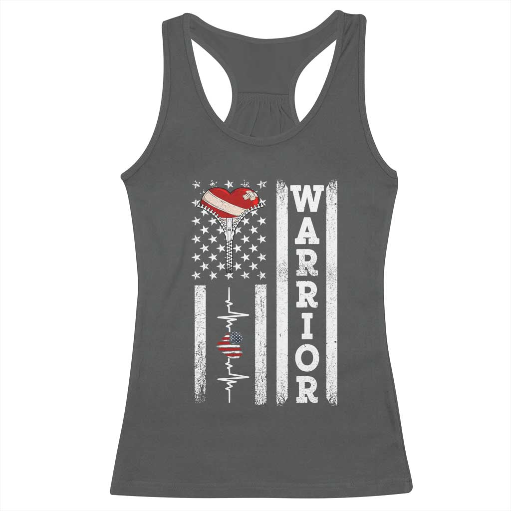 Cool Heart Surgery Warrior Racerback Tank Top Coronary Bypass Artery Open Heart Surgery Heartbeat American Flag