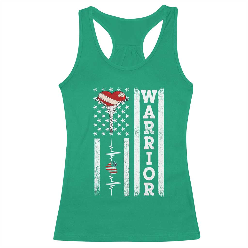Cool Heart Surgery Warrior Racerback Tank Top Coronary Bypass Artery Open Heart Surgery Heartbeat American Flag