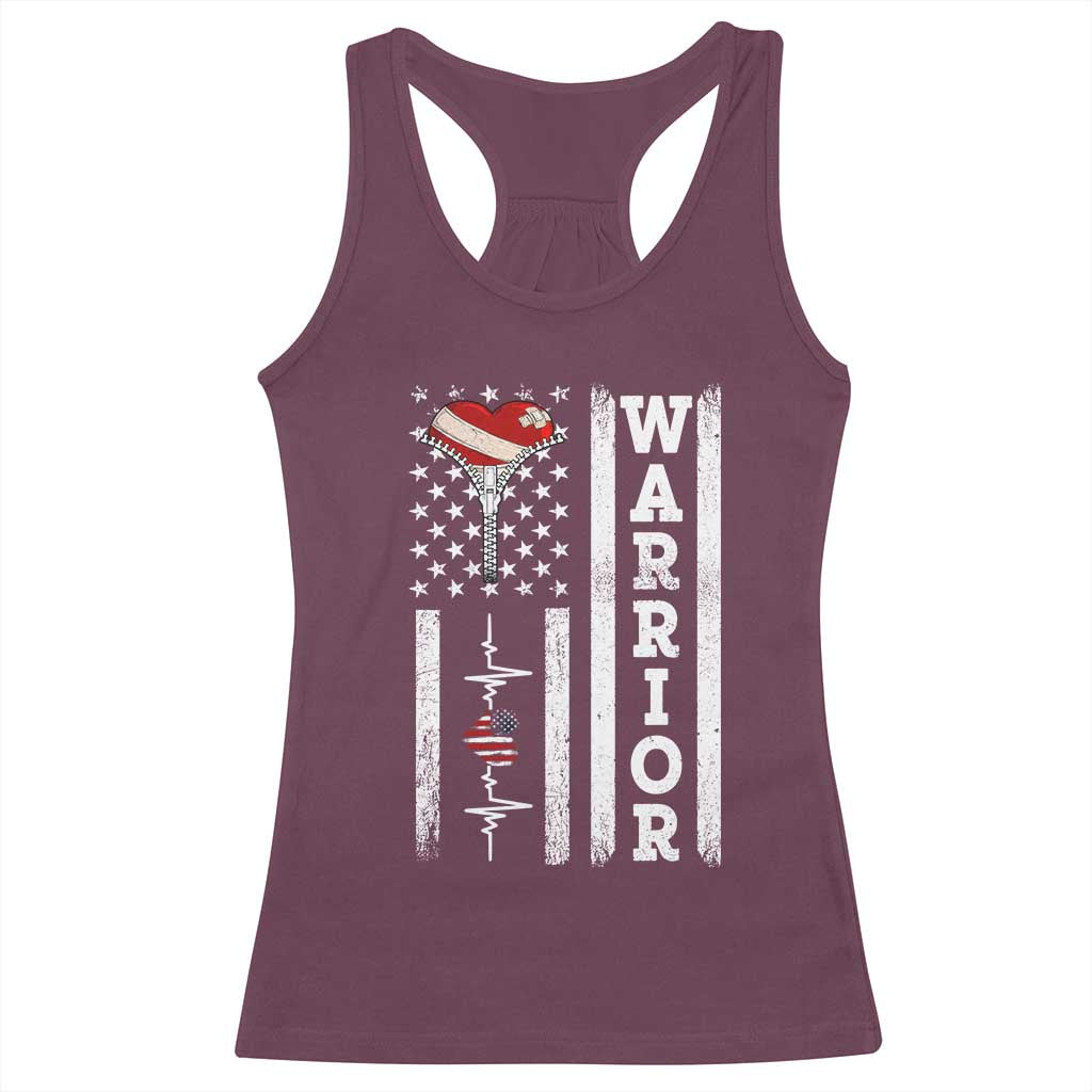 Cool Heart Surgery Warrior Racerback Tank Top Coronary Bypass Artery Open Heart Surgery Heartbeat American Flag