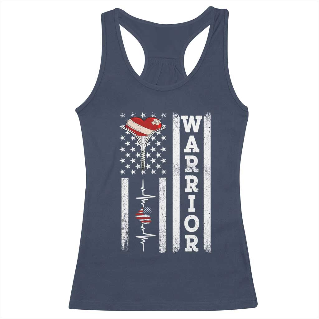 Cool Heart Surgery Warrior Racerback Tank Top Coronary Bypass Artery Open Heart Surgery Heartbeat American Flag