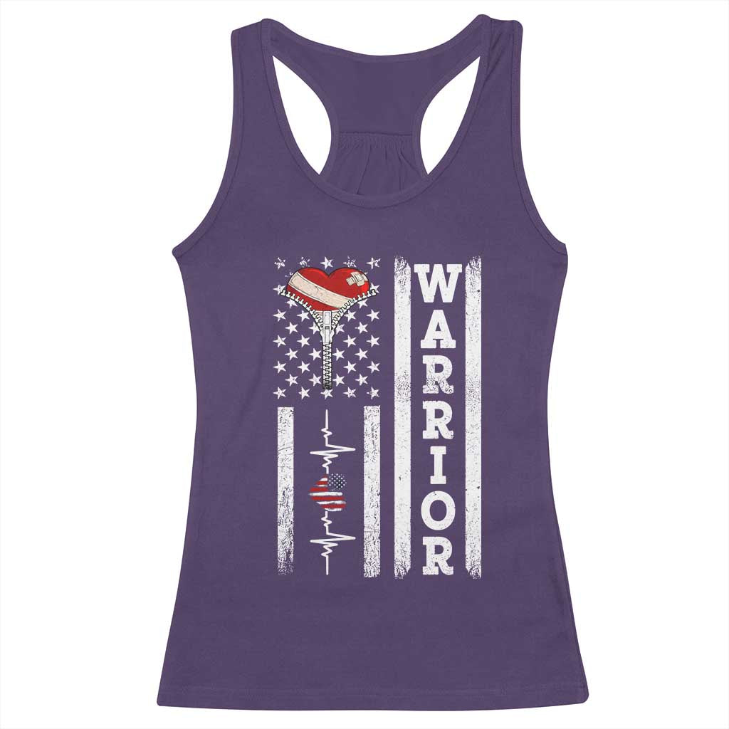 Cool Heart Surgery Warrior Racerback Tank Top Coronary Bypass Artery Open Heart Surgery Heartbeat American Flag