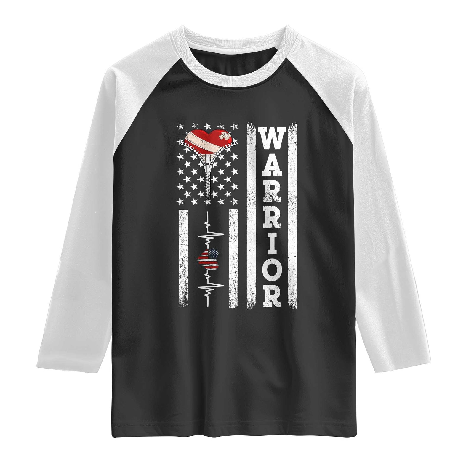 Cool Heart Surgery Warrior Raglan Shirt Coronary Bypass Artery Open Heart Surgery Heartbeat American Flag TS10 Black White Print Your Wear